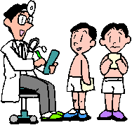 診察をしている医者と男の子のイラスト